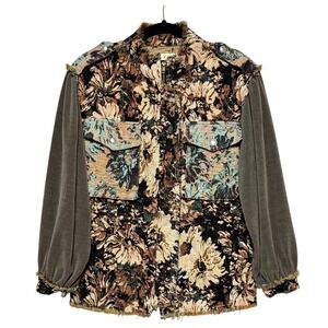 POL Goblincore Military Tapestry Jacket Women Sz S Fairy Grunge Avant Apocalypse